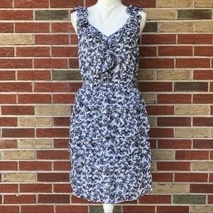 White House Black Market Ruffled Tiered Floral Black White Sleeveless Dress 👗
